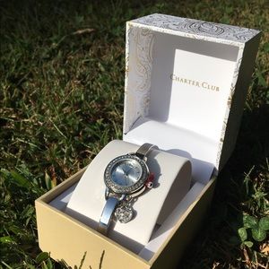 Charter Club Silver Watch with Heart Charm